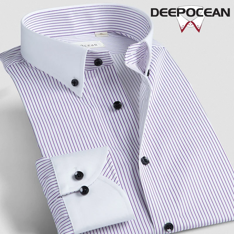 Deepocean брендовая мужская рубашка Длинная модная полосатая хлопковая деловые топы