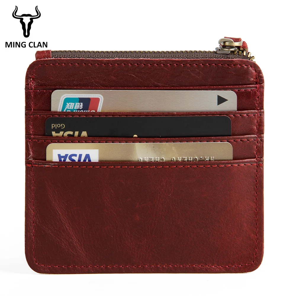MingClan Mini Wallet Coin Card Bag Genuine Leather Purse Designer Clutch Slim Thin Money Bag Coin Pocket Red Gifts For Men Women