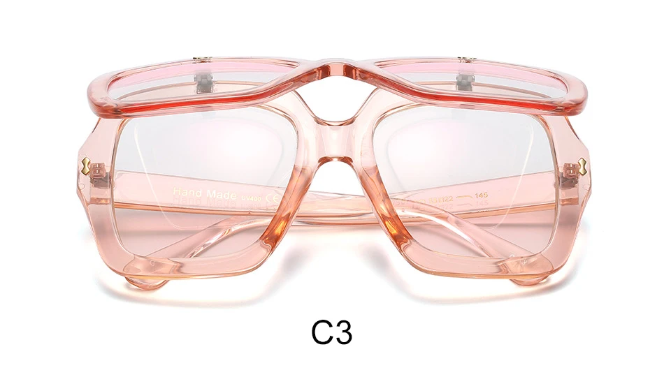 C3 Pink Большие Квадратные Солнцезащитные очки с откидной крышкой, женские солнцезащитные очки, мужские роскошные брендовые двухслойные дизайнерские солнцезащитные очки в стиле стимпанк - Цвет линз: C3 Pink