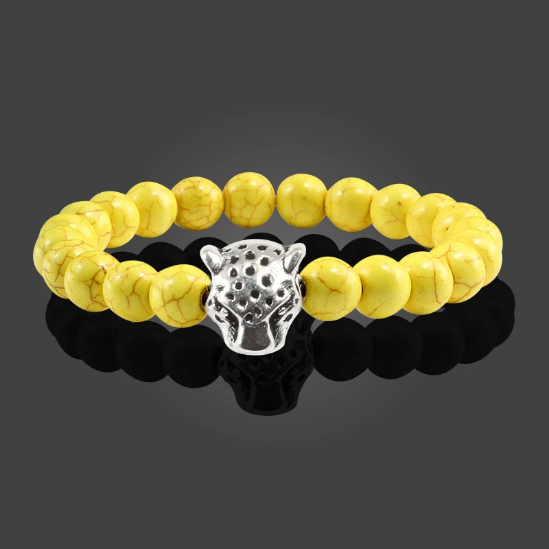 Fashion Natural Stone Beads Men Bracelets Luck Charm Blue Turquoises Sliver Leopard Handmade Beaded Bracelet for Couple Jewel | Украшения и