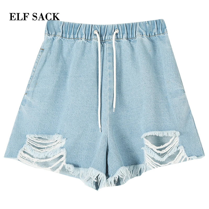 Женские шорты ELFSACK светло-синие джинсы с эффектом поношенности дырками в