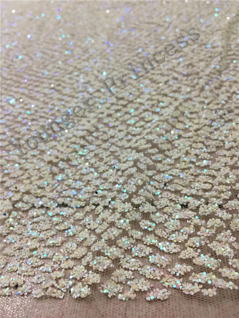 Блестящая белая кружевная ткань с блестками 5 ярдов/партия нигерийская из гипюра