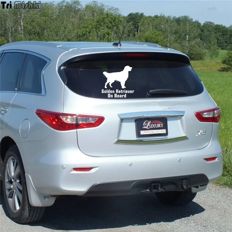 Tri Mishki HZX337# 15*15.3см Golden Retriever on board Золотистый ретривер в машине виниловые наклейки
