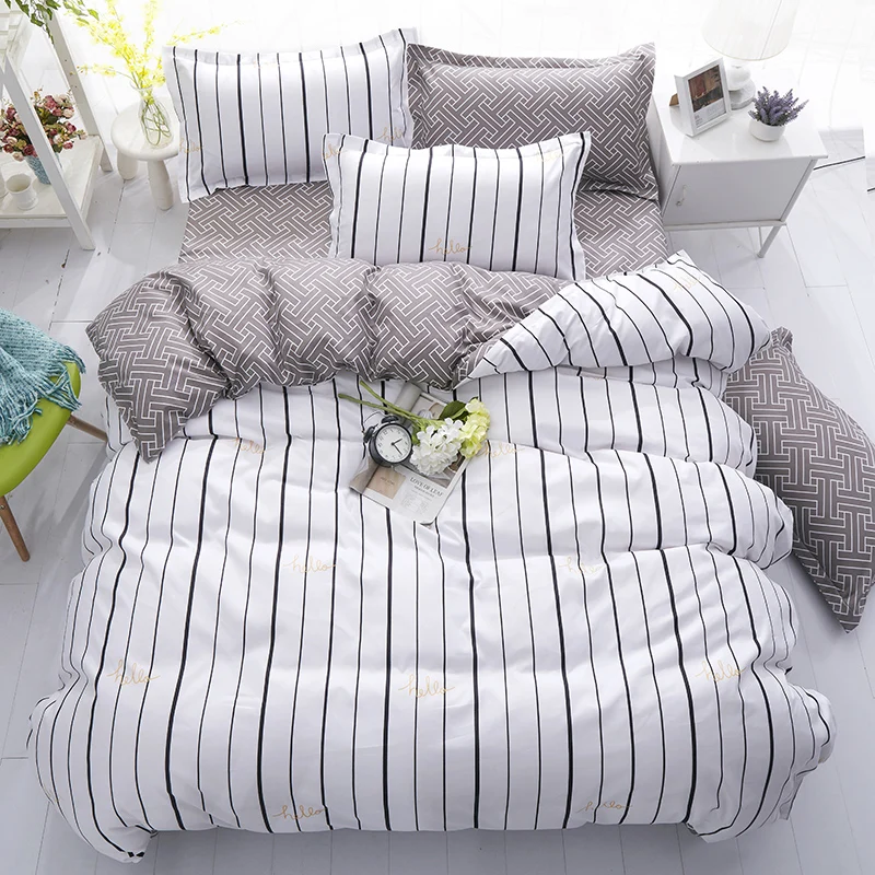 Prezzo Set Biancheria Da Letto Classico Grigio A Righe Copripiumino A Righe Set Biancheria Da Letto Bianco Set Lenzuola Geometriche Set Letto Matrimoniale Moda Nuovo