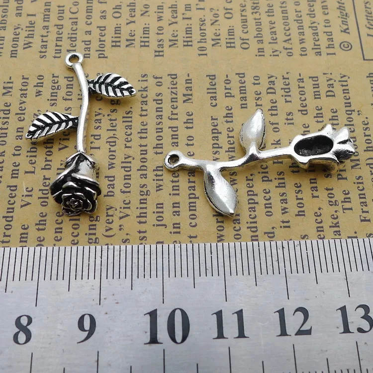 

50pcs Exquisite a rose charms pendants 20*34mm Antique silver bag accessories craft Jewelry earring bracelet necklace anklet