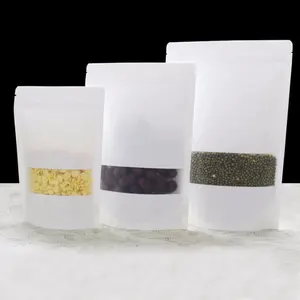 100 шт. белые бумажные пакеты крафт-бумага пакет с окошком для подарковсвадьбыконфетчайная из крафт-бумаги пакетов ремесла стоячие упаковочный пакет на молнии