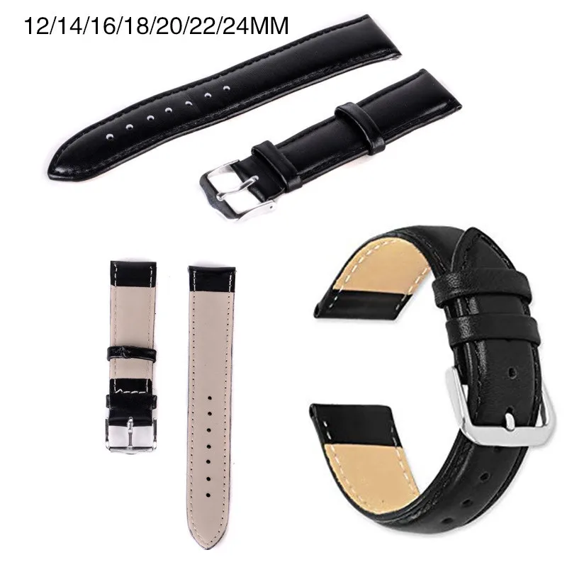 Кожаный ремешок для часов Модный повседневный черный ремень с серебряной