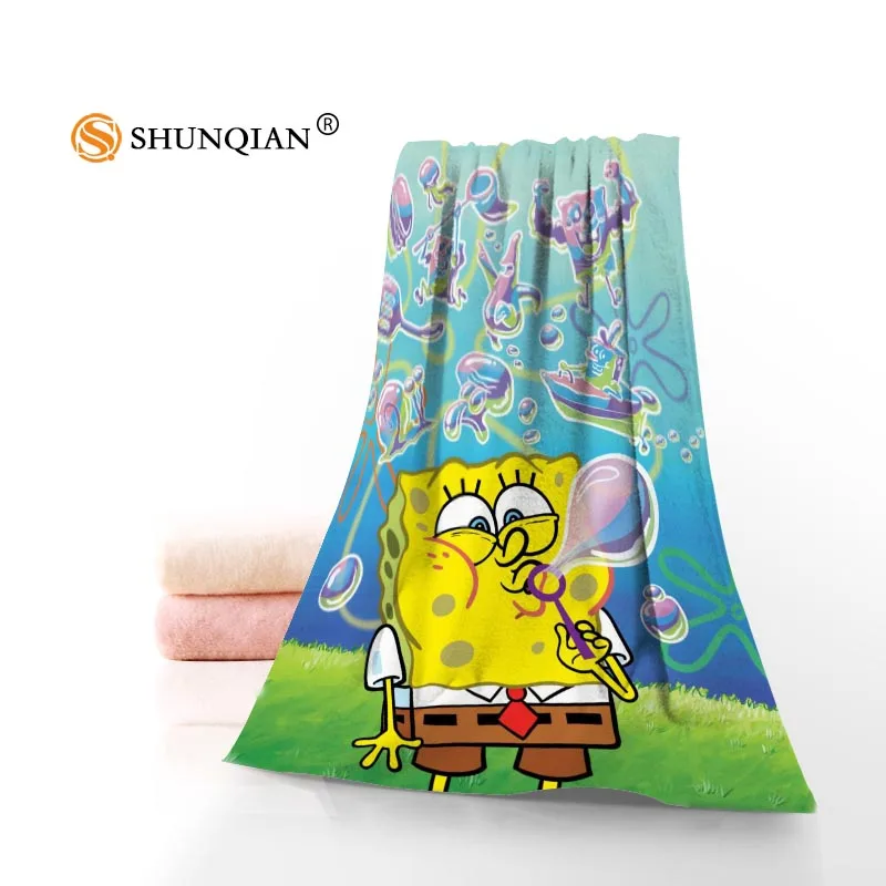 Towel Новые Пользовательские Губка Боб полотенце с принтом хлопок лицо/банные полотенца из микрофибры Ткань для детей Мужчины Женщины полотенце для душа s JK123 - Цвет: Towel