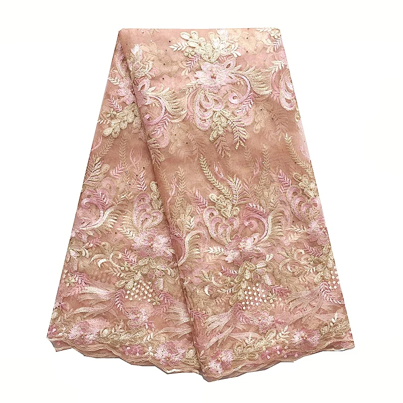 Роскошная нигерийская сиреневая кружевная ткань Aso Ebi Свадебная сетка 2018 Fushia