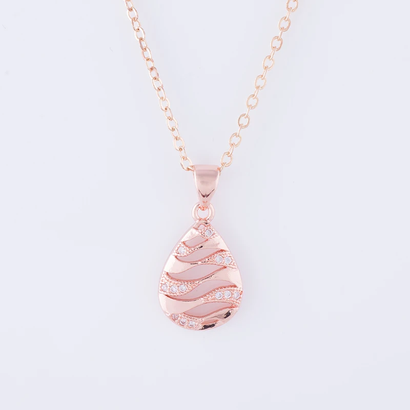 

Hot Trendy Jewelry Vintage Zircon Hollow Water Drop Necklace For Women Accessories Bijoux Rose Gold Color Chain Necklace Femme