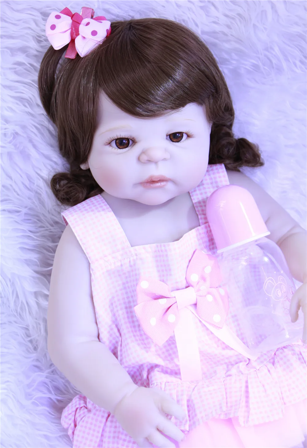 Модные 57 см реалистичные локоны для малышей с розовым платьем принцесса Bebe Reborn