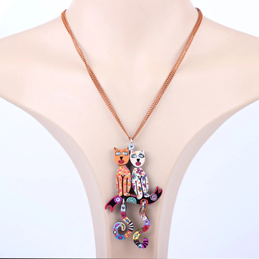 Bonsny Acrylic Cat Necklace Chain Choker Pendant Animal Design Fashion Jewelry For Women 2015 News Style Accessories | Украшения и