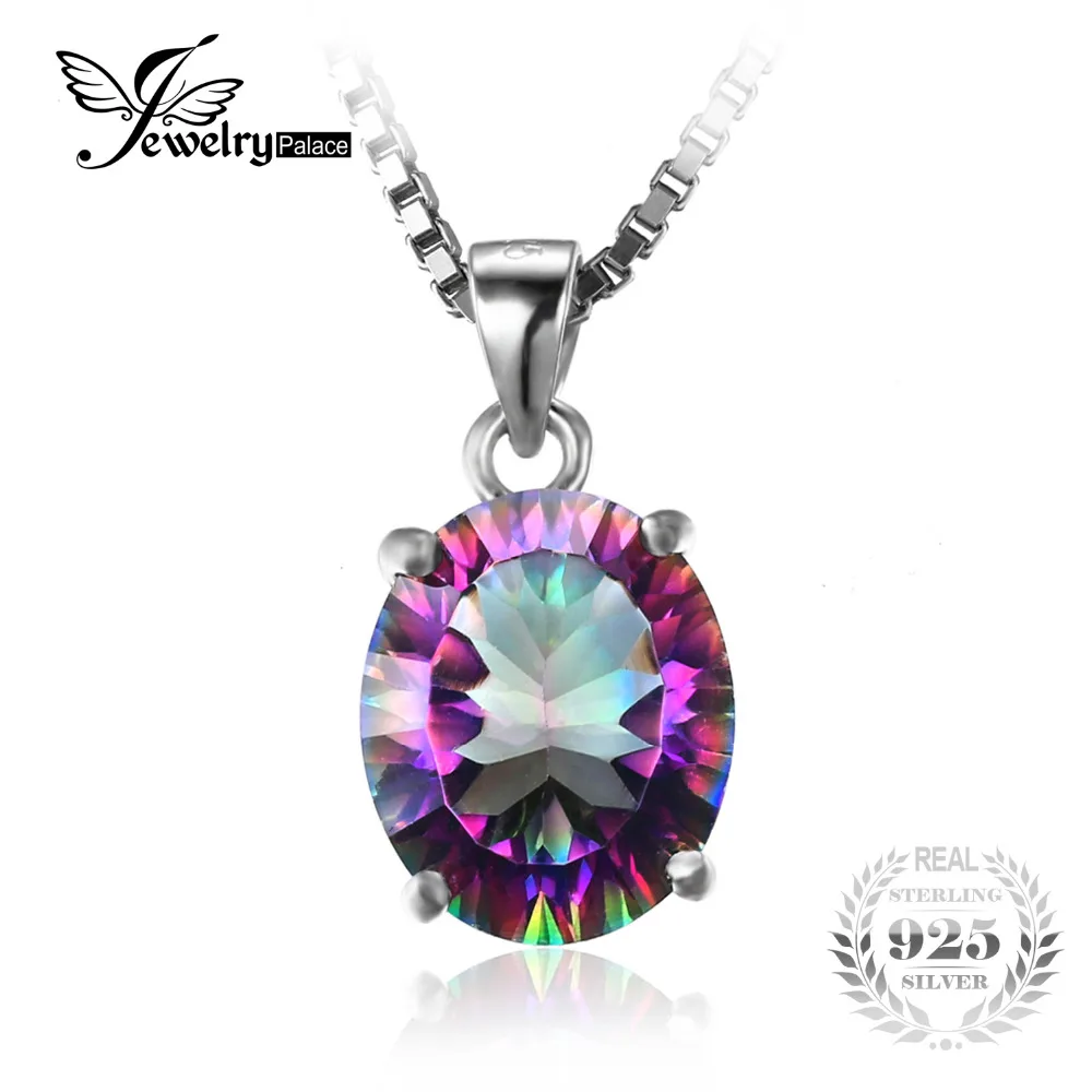JewelryPalace 3.5ct Подлинная Радуга Своих Мистик Топаз Вогнутый Овальном Подвеска Solid