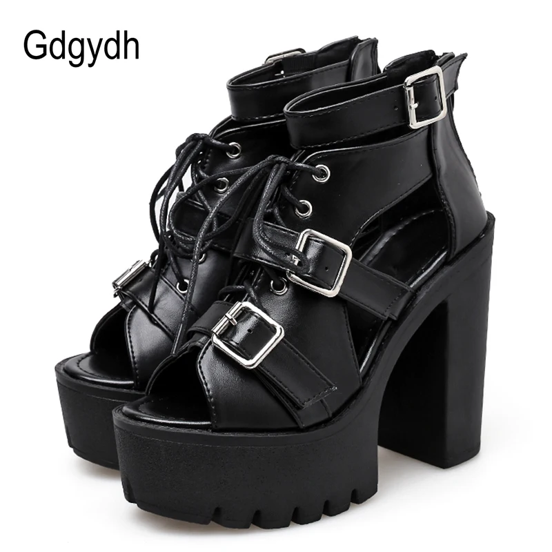 Женские туфли Gdgydh, черные босоножки на очень высоком каблуке и платформе, с пряжками, на весну/лето