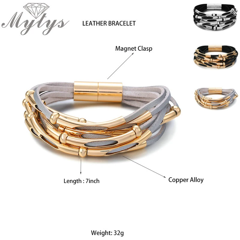 Mytys 3 цвета кожаный браслет для женщин Pulseira стильные ювелирные изделия Новое