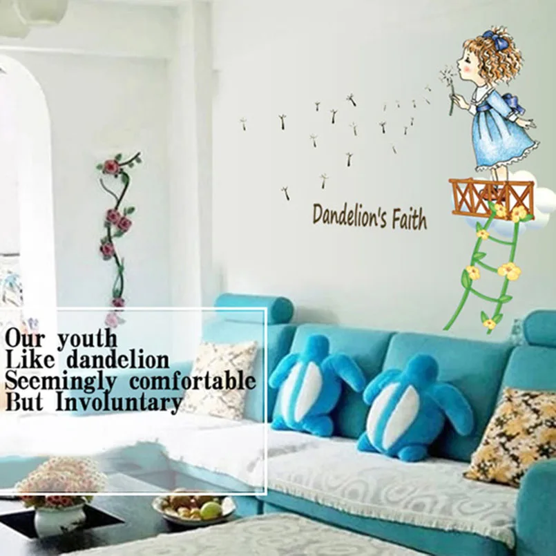DIY Съемный наклейки на стену милая девочка удар Одуванчик виниловая Фреска