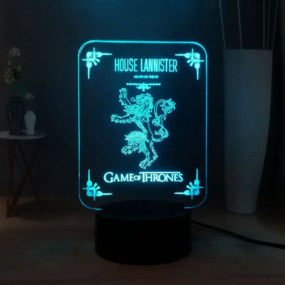 Бесплатная доставка светодиодный 3D оптический ночное освещение в доме LANNISTER Игра