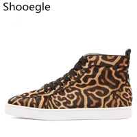 autumn leopard prints men casual shoes lace up sneaker high top men flats suede leather leisure shoes