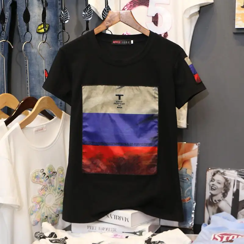 Zuolunouba повседневные футболки хлопок топы Короткий рукав красивая роза Вышивка Harajuku размера плюс Мультяшные женские футболки - Цвет: yytx59202