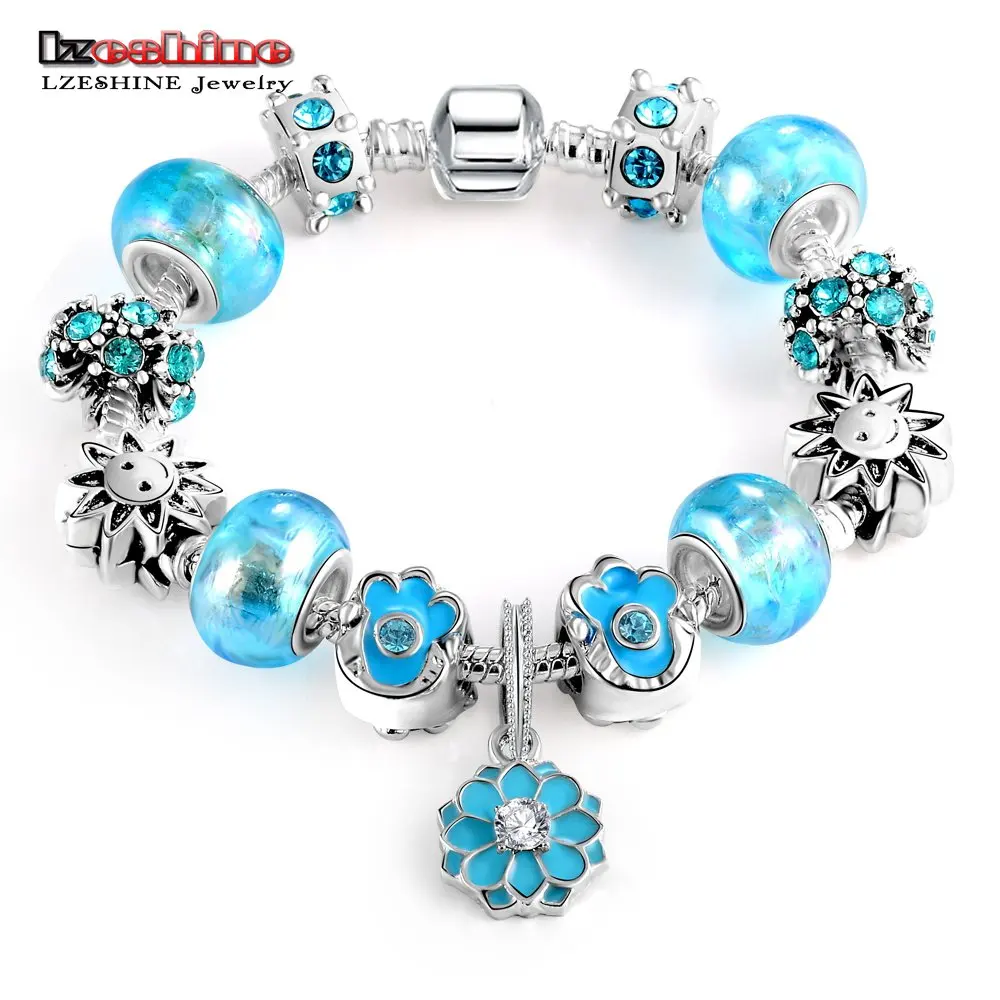 LZESHINE 2 стили Шарм Браслеты синий/розовый цвет бусинами и браслеты Одежда высшего