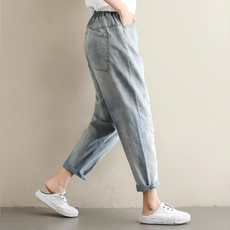 Светильник Синие рваные джинсы бойфренда для женщин лето 2019 эластичная талия