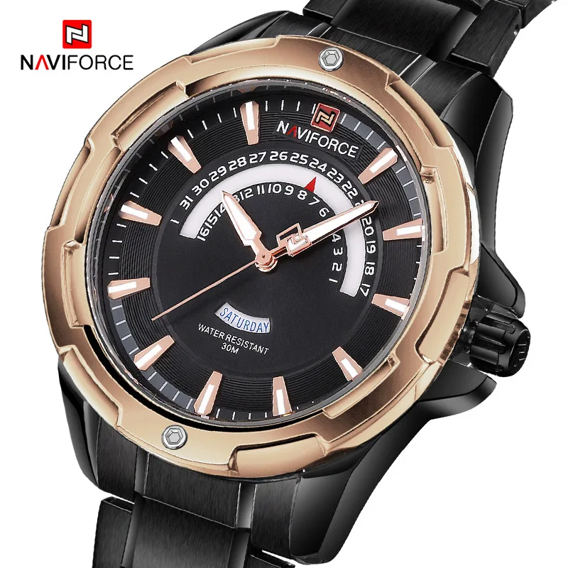RoseGoldBlack Naviforce Спортивные часы Для мужчин Роскошные Top Brand аналоговые кварцевые часы Мода Водонепроницаемый Для мужчин Наручные часы Relogio Masculino - Цвет: RoseGoldBlack