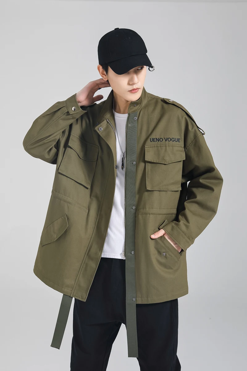 

2019 Spring And Autumn New Recommended Tooling Fashion Japanese Windbreaker Loose Wild Men Jacket Black /Army Green S-2XL