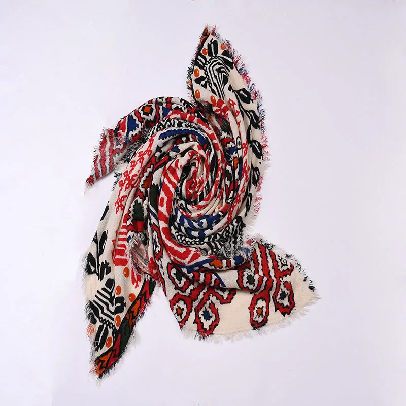 Женщина мода геометрические печати Шарф Теплая Зима Кашемир Бахромой Платок |