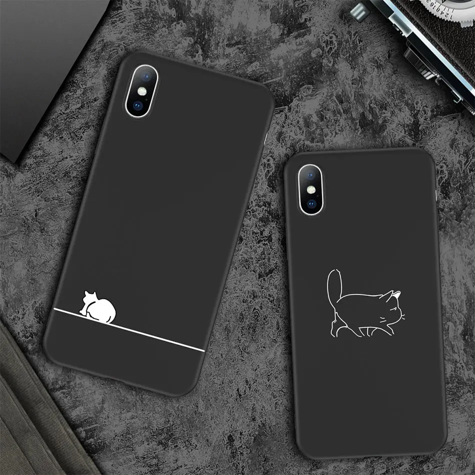 Lovebay мягкие черные чехлы для телефонов с котом для Iphone 6, 6 S, 7, 8 Plus, XS Max, XR, X, ультра-тонкий силиконовый чехол с милым рисунком