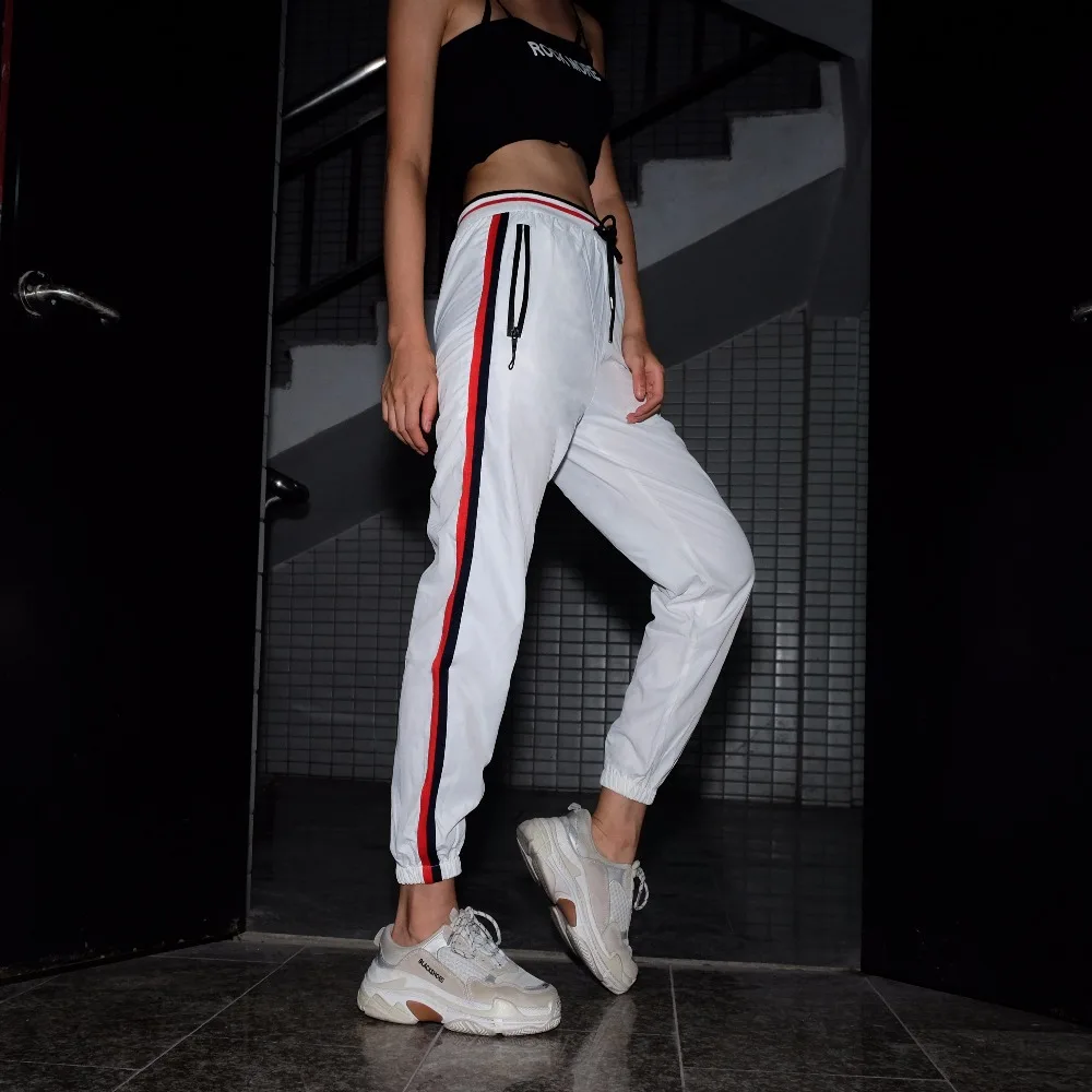 Sweetown White Pantalon Femme Casual Harajuku Harem Pants Women Streetwear Side Striped High Waist Trousers Sweatpants Women
