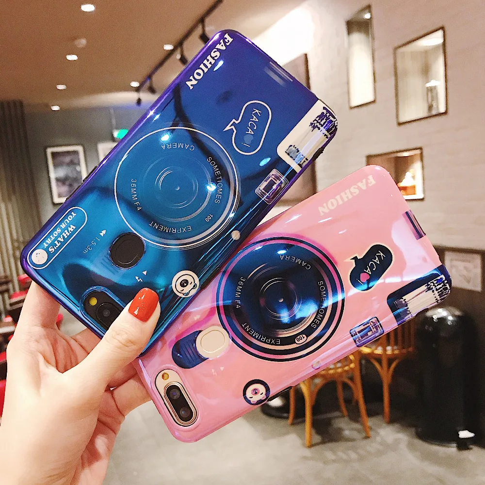 For Huawei P Smart Plus Case Cute Camera Stand Holder Silicone Cover Honor 9 Lite 7A Play 7X 10 P20 7C |