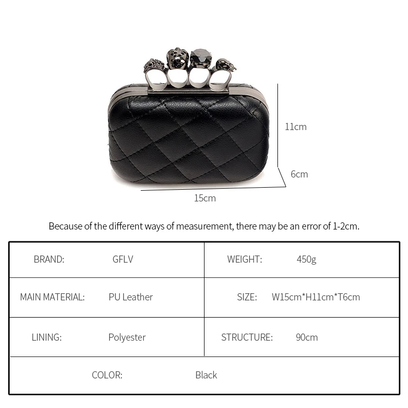 GFLV Brand 2019 Punk Mini Evening Bags Women Skull Rings Minaudiere Handbags With Chains High Quality PU Leather Quilted | Багаж и сумки