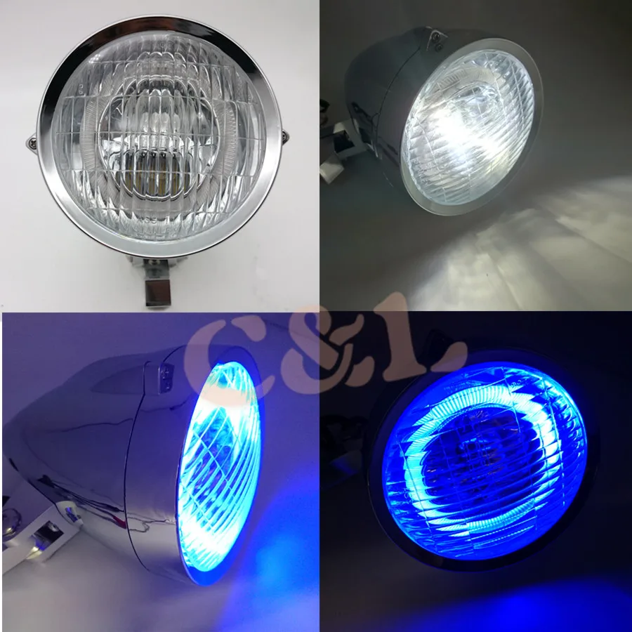 Хромированный Светодиодный светильник для мотоцикла с голубыми ангельскими