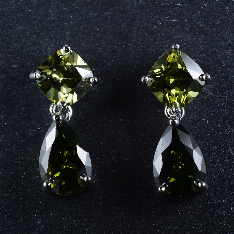 Женские серьги-капельки с Перидотом милые сережки-подвески оливковый зеленый