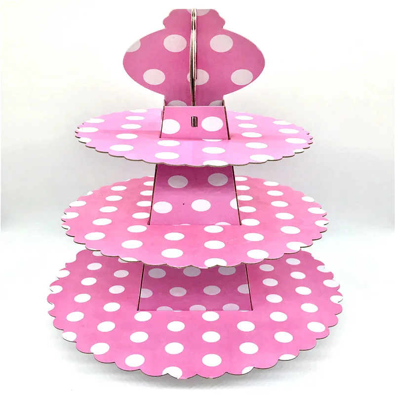 Pink CakeStand 1pcs Розовый мультфильм бумажный торт стенд трехслойный складной десерт из кекса Конфеты коробка для печенья стойки Дети День рождения принадлежности - Цвет: Pink CakeStand 1pcs
