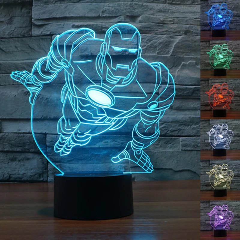 Новый Красочный Железный человек 3D настольная лампа Luminaria Светодиодные ночные