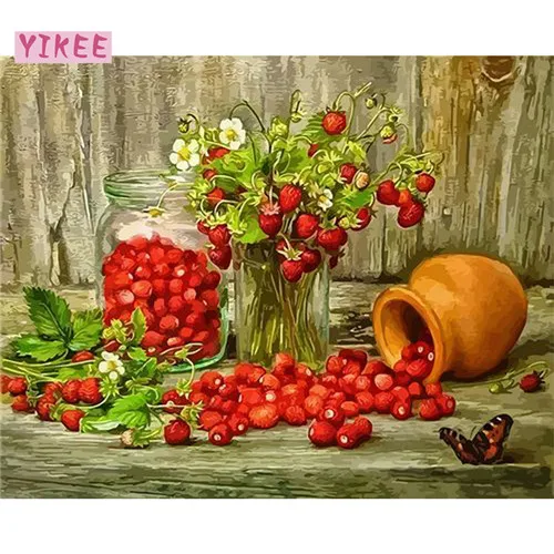 GX025 Diy картина маслом на стену для домашнего декора, diy картины по номерам, натюрморт клубника, фруктовая Раскраска по номерам - Цвет: GX025