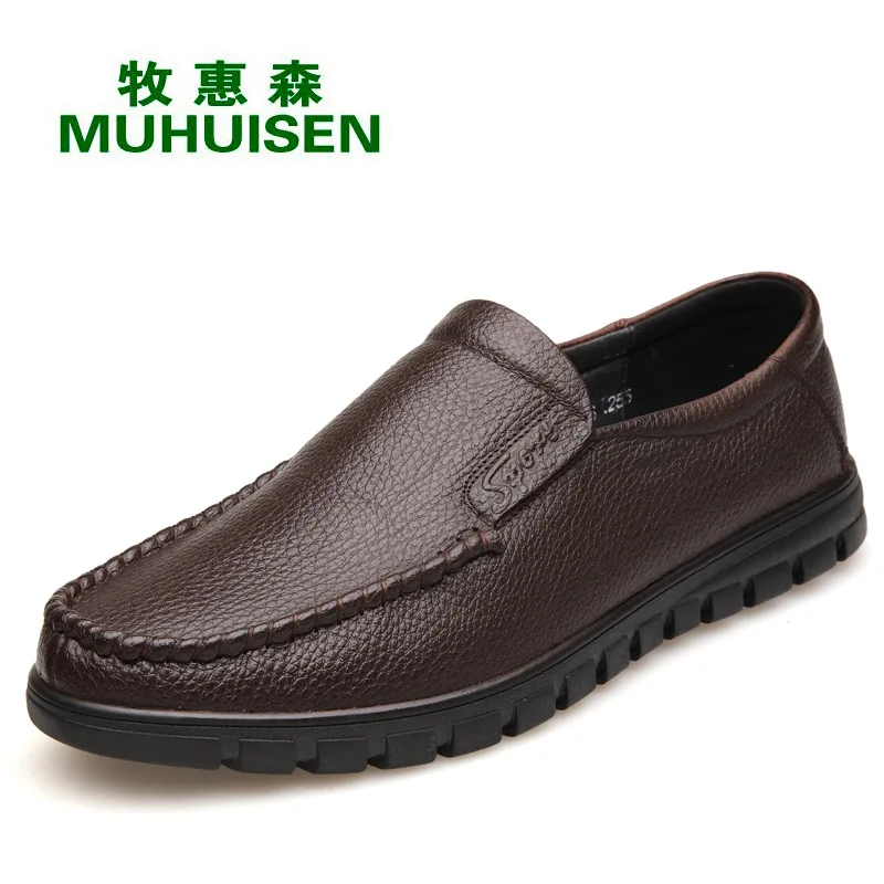 2017 Fashion Men Boat Shoes Loafers Slip on Mens Flats genuine Leather Moccasin black brown casual Man Driving | Обувь