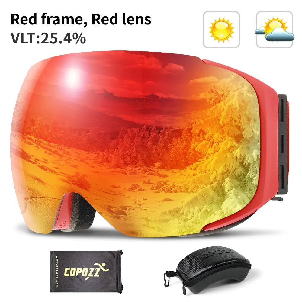 Red Lens COPOZZ бренд Магнитная лыжные очки с Чехол с двойными линзами анти-противотуманные лыжные снежные очки UV400 Лыжный Спорт Для мужчин Для женщин зима сноуборд 2181 - Цвет: Red Lens