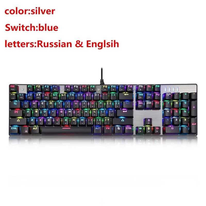 Blue switch En RU Оригинальная Проводная клавиатура MOTOSPEED CK104, механическая клавиатура, русская эргономичная виртуальная клавиатура с подсветкой для геймерского компьютера - Цвет: Blue switch En RU