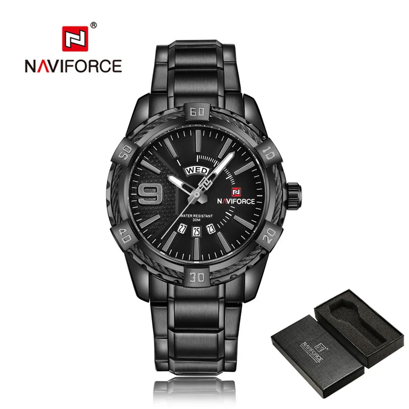NA9117S04 with box NAVIFORCE мужские часы с датой недели, спортивные мужские часы, Топ бренд, Роскошные военные армейские деловые Стальные наручные кварцевые мужские часы 9117 - Цвет: NA9117S04 with box