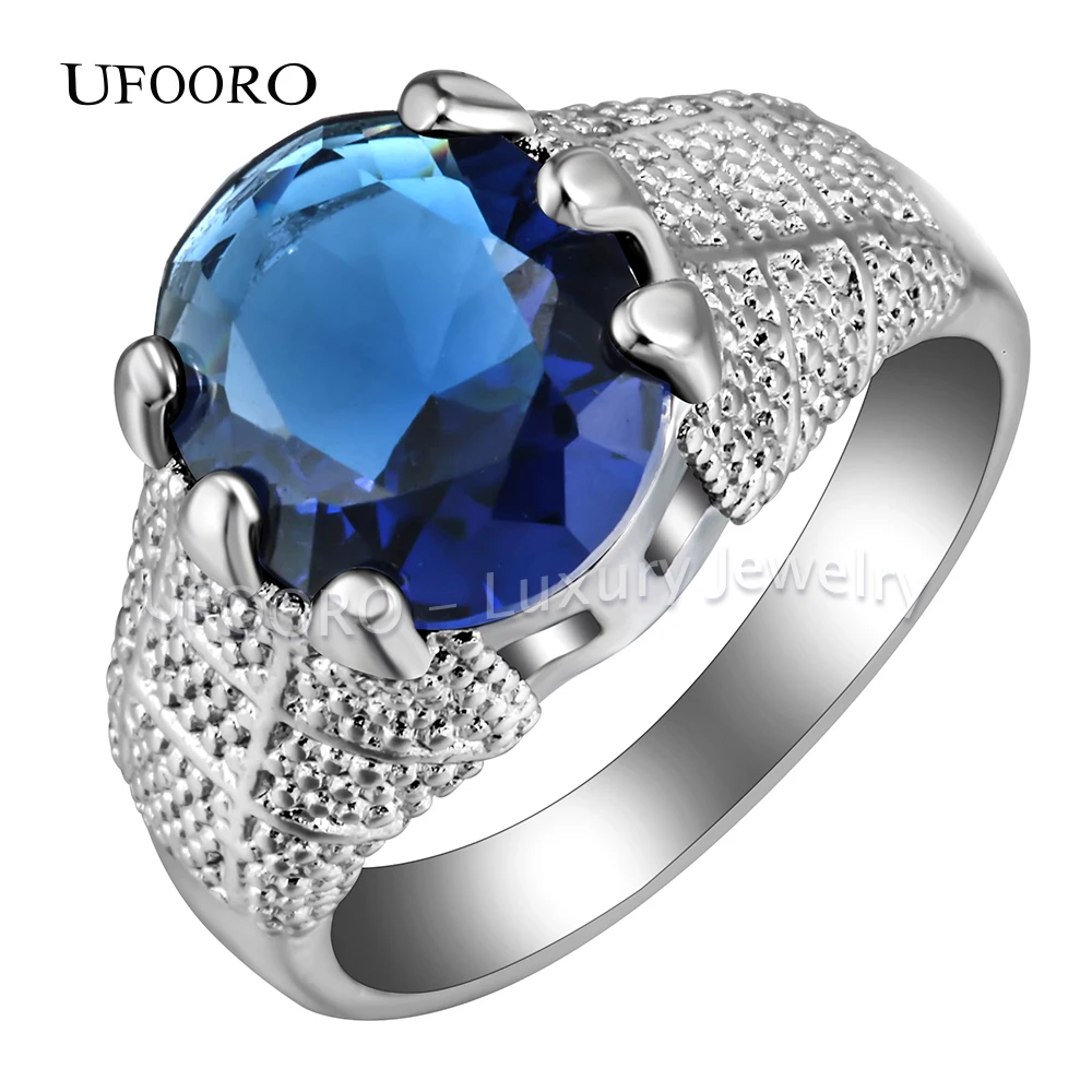 Кольца UFOORO из Королевского голубого циркония с круглым камнем обручальное