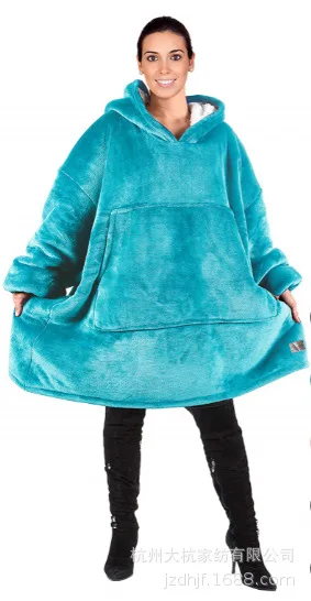 Небесно-голубой Winter Thick Comfy TV Blanket Sweatshirt Solid Warm Hooded Blanket Adults and Children Fleece Weighted Blankets for Beds Travel - Цвет: Небесно-голубой