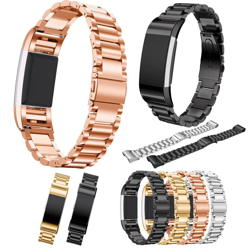 Luxury Stainless Steel Watchband for Fitbit charge 2 Wrist Strap Smart Watch Wristwatch For Band with Connector Rose Gold | Электроника