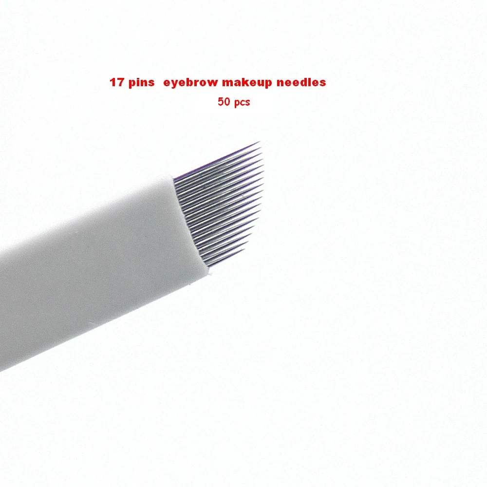 

50PCS/Lot 17 Pins Permanent Makeup Eyebrow Tatoo Blade Microblading Needles for Manual Eyebrow Tattoo Machine Pen