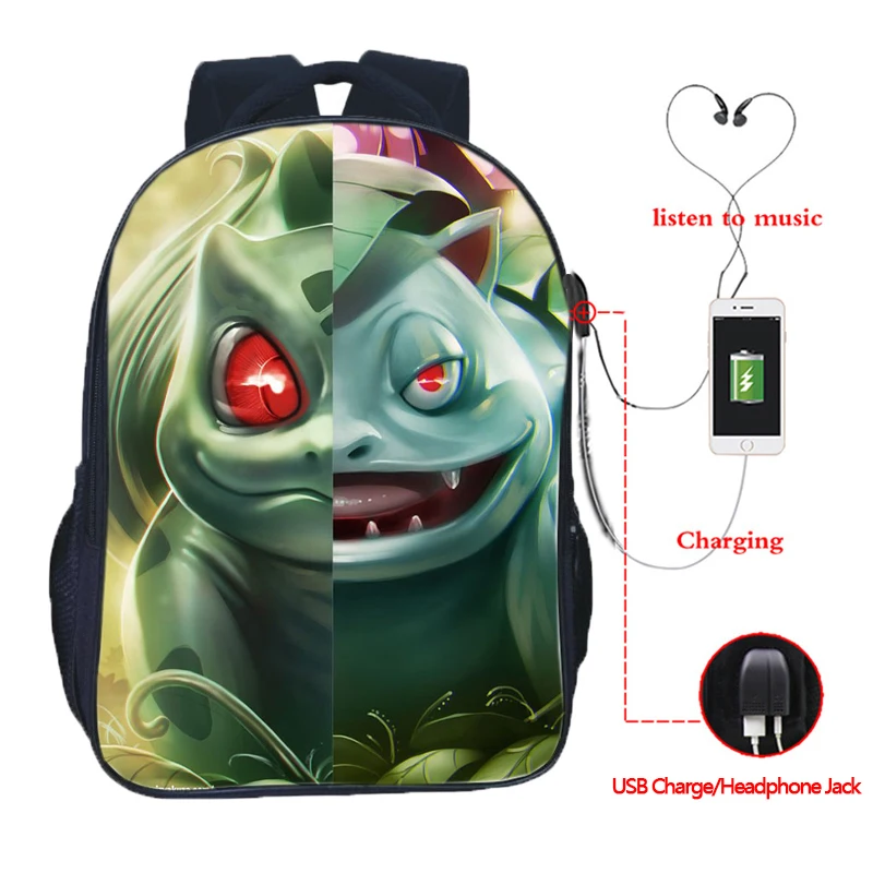 3 Pokemon USB зарядка Рюкзак Мега Чаризард Сплит студентов мальчиков девочек ранец мужчин женщин Путешествия Рюкзак Для Ноутбука - Цвет: 3