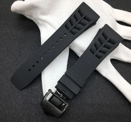 with black buckle Топ мягкая Качественная мужская природа силиконовые резиновый ремешок для часов для Ричард часы Mille Ремешок Браслет Бабочка пряжки винт вниз - Цвет ремешка: with black buckle