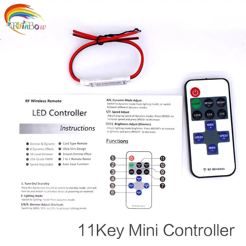 DC5 24V беспроводной мини светодиодный контроллер Диммер 11key RF пульт дистанционного