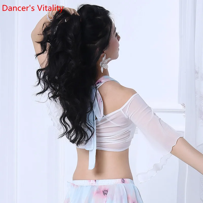 Топ для танца живота новинка 2019 сетчатый рукав в виде листа лотоса труба