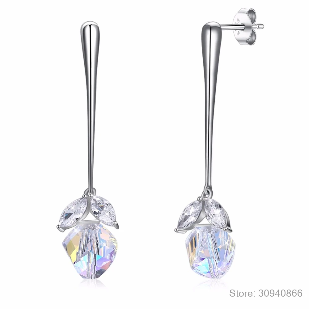 LEKANI Кристаллы из SWAROVSKI бусины Висячие серьги S925 серебро красочные кулон пирсинг для женщин вечерние свадебные подарки